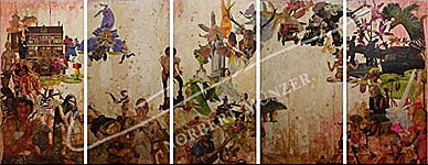 Wenn die Gondeln ... | 2008 | Collage auf Holz | 5x 40cm x 80cm (200cm x 80cm gesamt) 