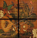 Babylonische Verhältnisse  | 2009 | Collage auf Holz - Oberfläche: Faden in Schellack | 40cm x 40xm